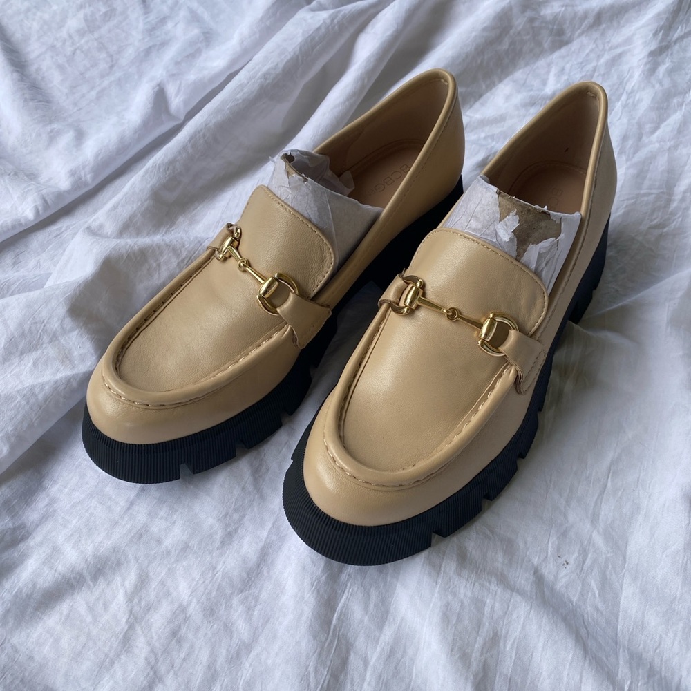 BCBGeneration Tan Loafers with Gold Accent